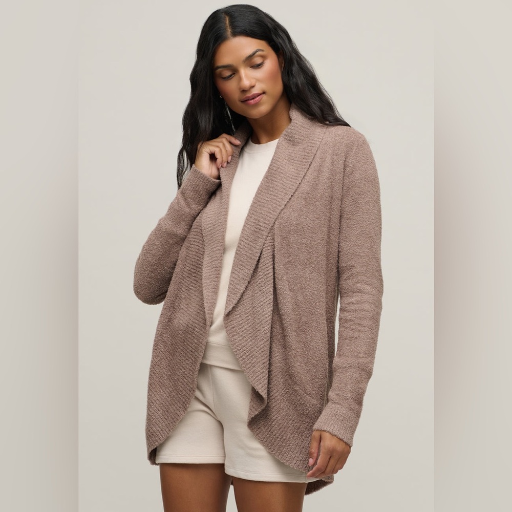 Barefoot Dreams Cozy Chic Lite Open-Front Sweater Circle Cardigan - Sable